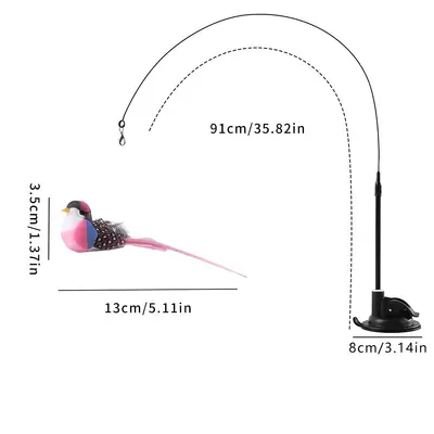 Suction Cup Cat Teaser Wand with Detachable Steel Wire Dual Heads and Replacement Head