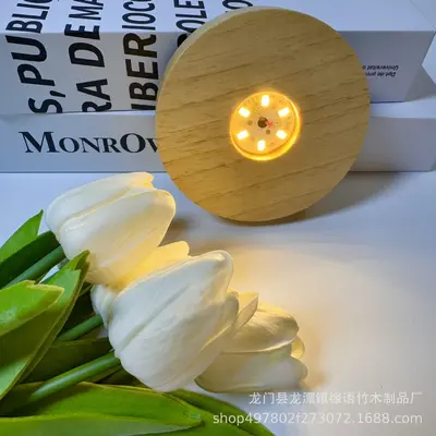 Modern Minimalist Akrilik Kristal Küre Gece Lambası Kauçuk Ağacı Tabanı Ahşap El Sanatları Dekoratif Obje Ahşap Zanaat Ürünü - 11