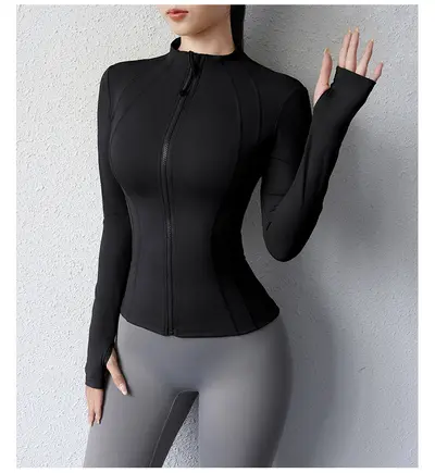 Women's Yoga Top with Zipper, Long Sleeve Stand Collar Jacket, Slim Fit for Running - 9