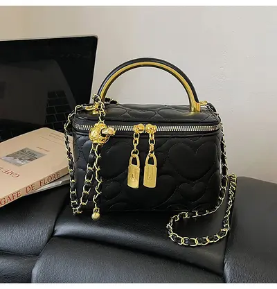Women's Chain Bag with Diamond-Quilted Cosmetic Bag and Shoulder Strap - 10