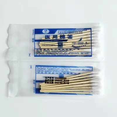 Tıbbi tek kullanımlık steril pamuklu çubuk, 8 cm ve 10 cm, bambu