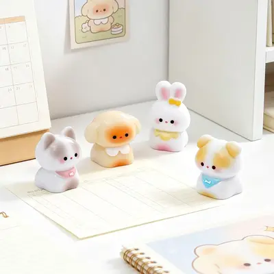 Cute Pink Tie Cat and Puppy Figurine for DIY Decor