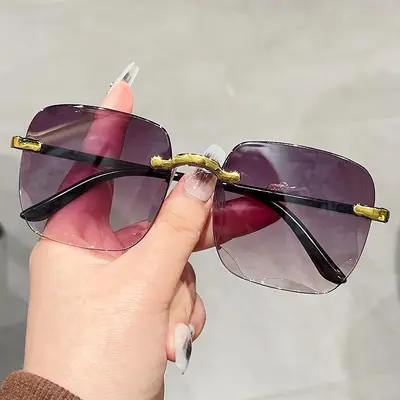 Women's Frameless Sunglasses, Large Face Style, Cut-Edge Lenses - 4