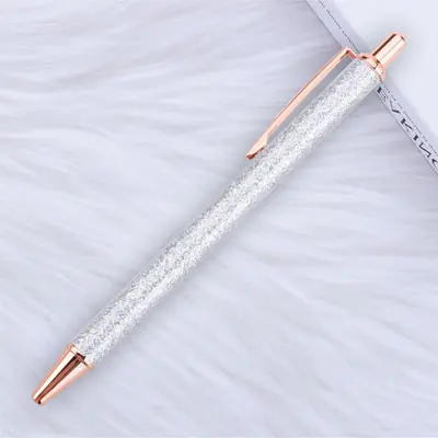 Gold Glitter Click Ballpoint Pen with Printable Logo, Advertising Pen - 12