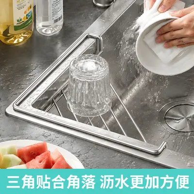 新款不锈钢水槽沥水架厨房三角置物架海绵擦钢丝球抹布通风沥水架