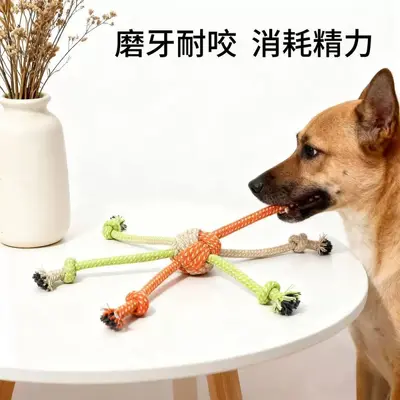 Chew-Resistant Six-Head Tug Toy with Cotton Rope Ball for Small and Medium Dogs - 3