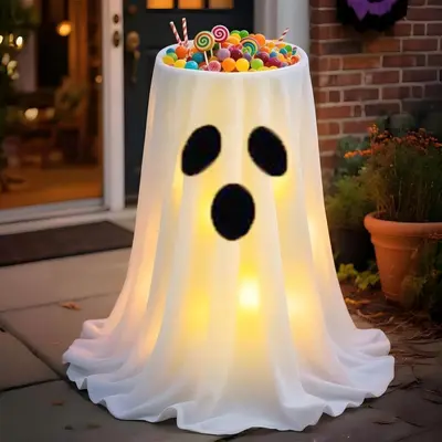 Halloween LED Ghost Candy Bowl Holder with 8 Modes and Remote - 10