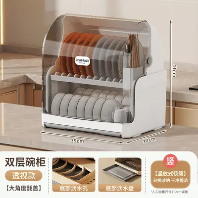 Cross-border kitchen cabinet flip cover dust-proof plastic storage rack household draining shelves bowl and chopstick kitchen utensil storage box - 8