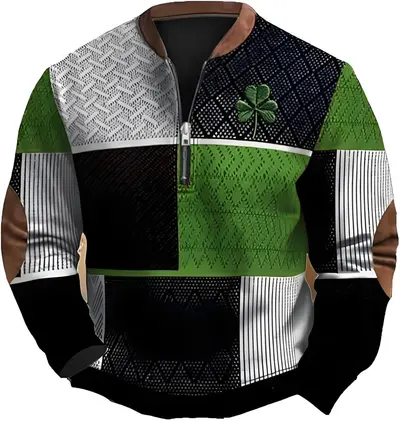 Erkek moda yarım fermuarlı sweatshirt, 3D dijital baskılı, spor - 9