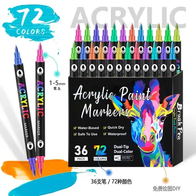 Çift başlı akrilik marker seti, 72 renk, çocuklar için