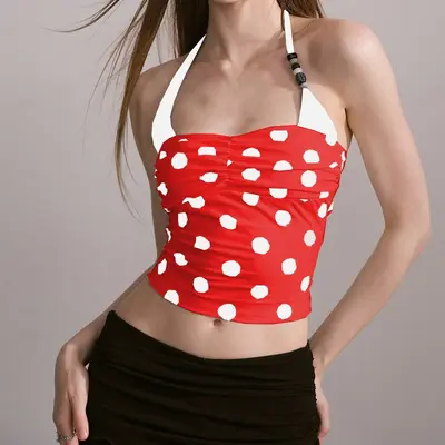Halter yoga top, polka dot, beaded, high-elastic fabric - 7