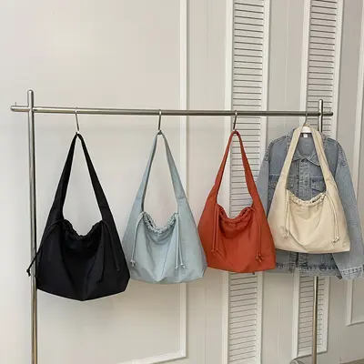 Drawstring Daily Shoulder Bag, Large Capacity Crossbody Trend Tote - 5