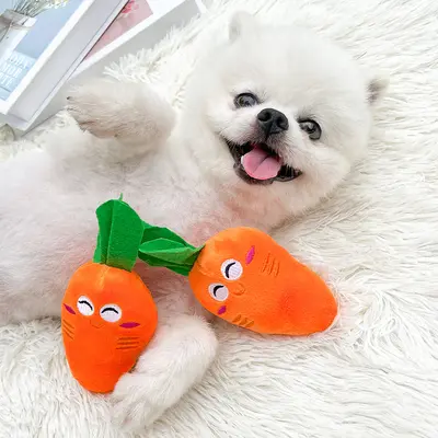 Carrot Plush Dog Toy with Squeaker for Pets