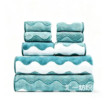 Coral fleece bath towel set, water wave pattern, thick - 9
