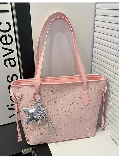 Korean Style Large-Capacity Women's Tote Bag with Star Design, Single Shoulder - 4