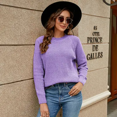 Damen-Chenille-Pullover, einfarbig, Rundhals, langarm, Herbst/Winter 2023