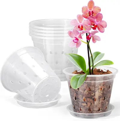 Phalaenopsis orchid pot with drainage holes and transparent plastic orchid pot for indoor and outdoor use, multiple sizes flower pots