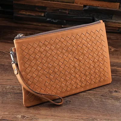 Handgefertigte Herren-Clutch aus echtem Leder mit Geflechtmuster, große iPad-Geldbörse - 3