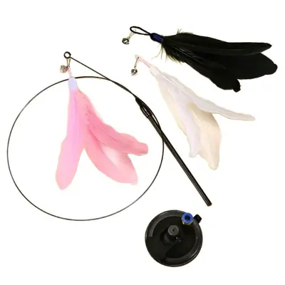 Strong Suction Cup Cat Teaser Wand with Long Pole, Bell Replacement Head, Chew-Resistant - 6