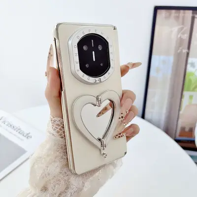 Huawei Mate X7 için kalp standlı aynalı manyetik kılıf - 10