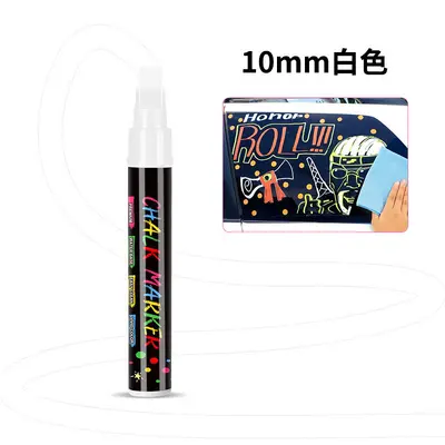 8 Renk Sıvı Tebeşir Kalem Seti, 10 mm, Işıklı Yazı Tahtası ve Cam için Silinebilir - 9
