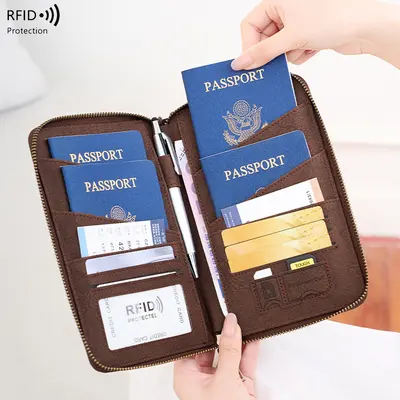 Sınır ötesi yeni RFID anti-manyetik pasaport çantası uzun fermuarlı pasaport tutucu seyahat bileti çok fonksiyonlu depolama belge çantası - 9