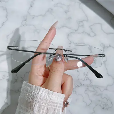 Men's Ultra-Light Rimless Square Eyeglass Frame, Prescription Myopia Glasses - 4