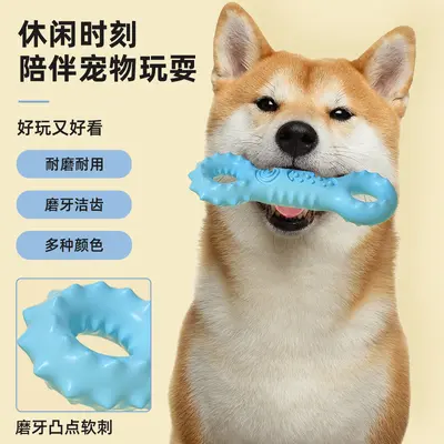 New Cross-Border Pet Toy Dog Chew-Resistant Molar Teeth Cleaning Self-Play Boredom Relief Double Ring Shape Puppy Molar Combination Toy