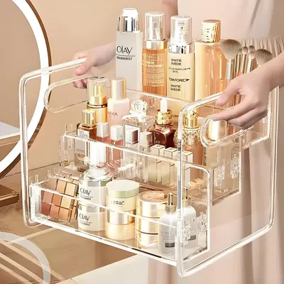 Transparent Acrylic Cosmetic Organizer, Tiered Multi-Layer Rack