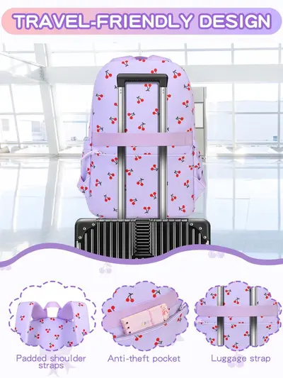 2026 Corduroy Three-Piece Backpack Set, Cherry Pattern, Large Capacity, Lightweight - 5