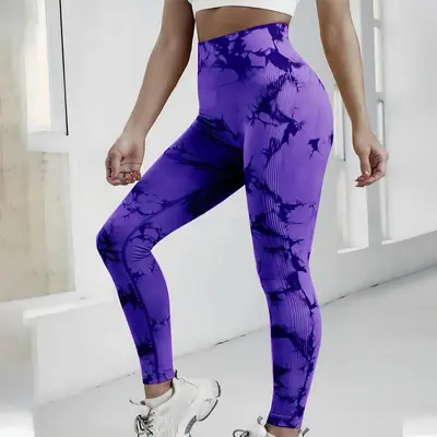 Nahtlose Batik-Yogahose, hohe Taille, schnelltrocknend - 3
