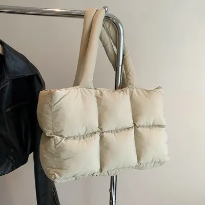Quilted Padded Women's Underarm Tote Bag with Plaid Pattern - 8