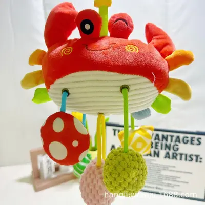 Plush Crab Drawstring Pull-Along Baby Stroller Rattle Toy - 7