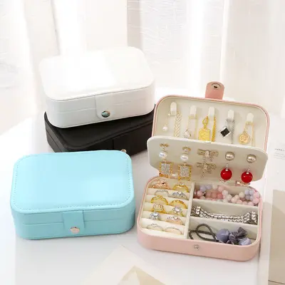Simple Flip-Top Travel Two-Layer Portable Jewelry Box Ring Necklace Earring Multi-Layer Jewelry Storage Box