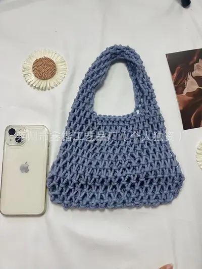 Handgewebte Damentasche aus Baumwollkordel in Zuckerfarbe, Strand-Eimertasche - 8