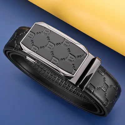 Automatic buckle, genuine leather, business style, original black dress belt, wide belt, Chinese design, waist tightener, cowhide men's belt. - 7