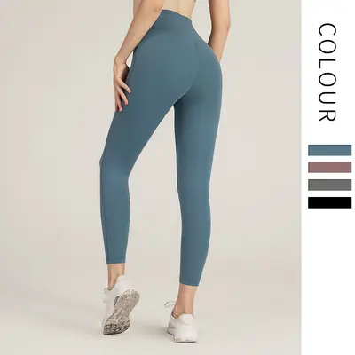 Ningbo büyük ağaç yüksek belli kadınlar için çıplak yoga pantolonu, dikişsiz çabuk kuruyan sıkı koşu fitness pantolonu, popo kaldırıcı spor yoga kıyafeti.
