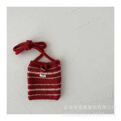 Kinder-Strickhandtasche mit Kontraststreifen - 7