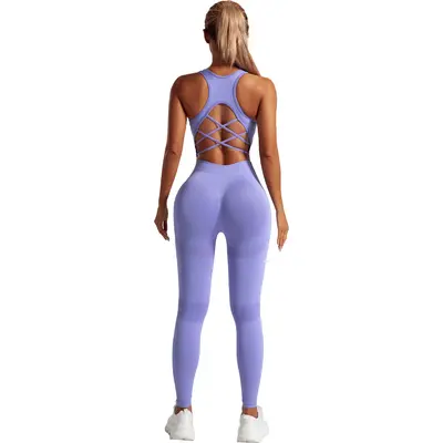 Seamless Open-Back Yoga Set with Sports Bra and High-Waist Leggings - 6