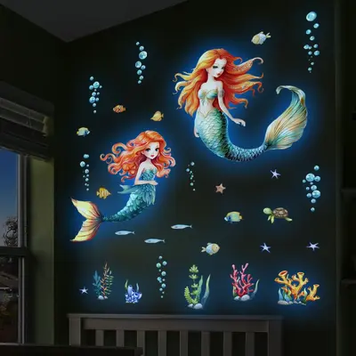 YCL6041 Luminous Mermaid Underwater World Glow-in-the-Dark Wall Sticker