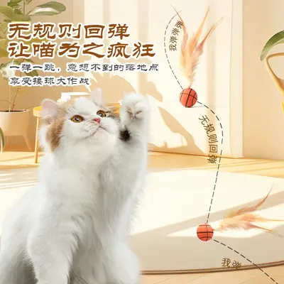 Feather Bouncing Ball Cat Toy, Interactive, Self-Play for Kittens - 4