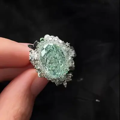 【冰萃薄荷】仿帕拉伊巴绿钻戒指重工满钻轻奢小众精致高级感指环 - 2