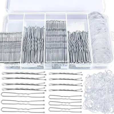 Haarklammer-Set, bunte Haargummis, U-Haarnadeln, in Box - 9