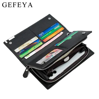 Men's Long Leather Wallet with Zipper and Card Slots, Large Capacity - 5