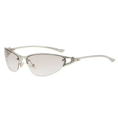 Metall-Halbrahmen-Katzenaugen-Sonnenbrille, UV400, PC-Gläser - 8
