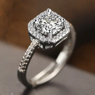 Trauringe für Paare, simulierter Diamant, Silberdesign - 4
