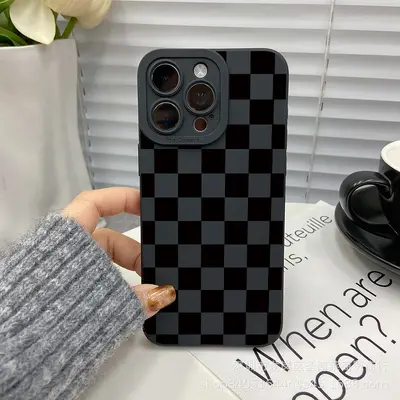 Black Plaid Phone Case for iPhone 15 and iPhone 12 Pro Max