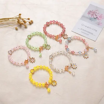 Kadınlar için sınır ötesi sıcak satış küçük papatya patlama bilezik, çok yönlü üst düzey pembe kristal ayçiçeği kristal bilezik Yiwu el takıları