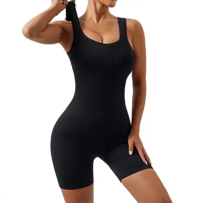 Nahtloser Rippstruktur-Jumpsuit, elastisch, Fitness-Bodysuit - 10