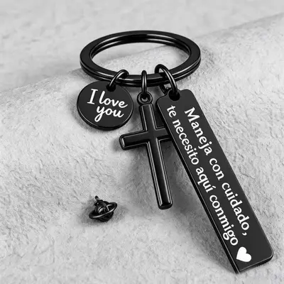 Engraved Stainless Steel Keychain, Round and Square Tag - 9